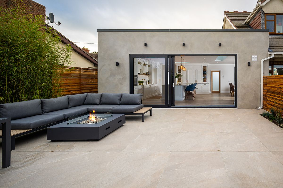 Modern Dublin Home Extension with Patio and Fire Table
