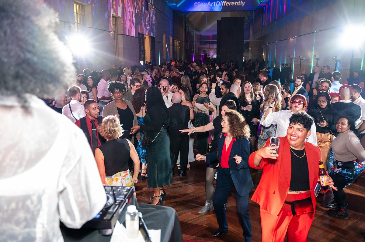 Event photography capturing guests dancing and celebrating during the Barnes Foundation’s Art After Dark event in Philadelphia, highlighting connection, artistry, and cultural storytelling.