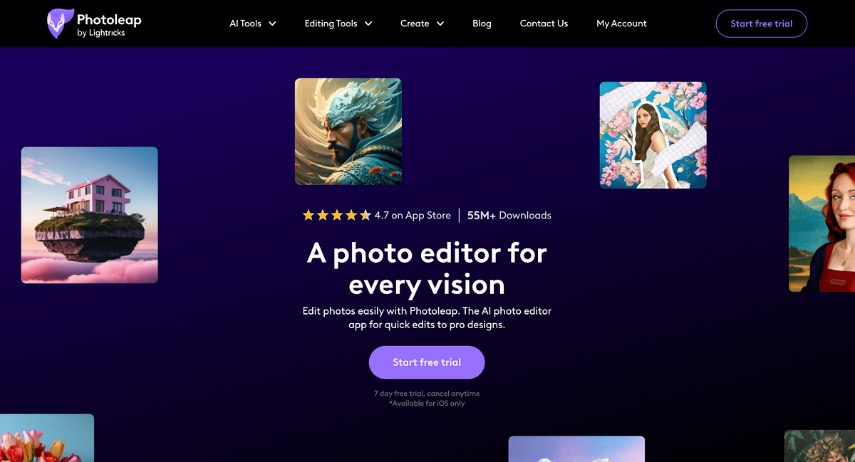 Schermata della home page di Photoleap