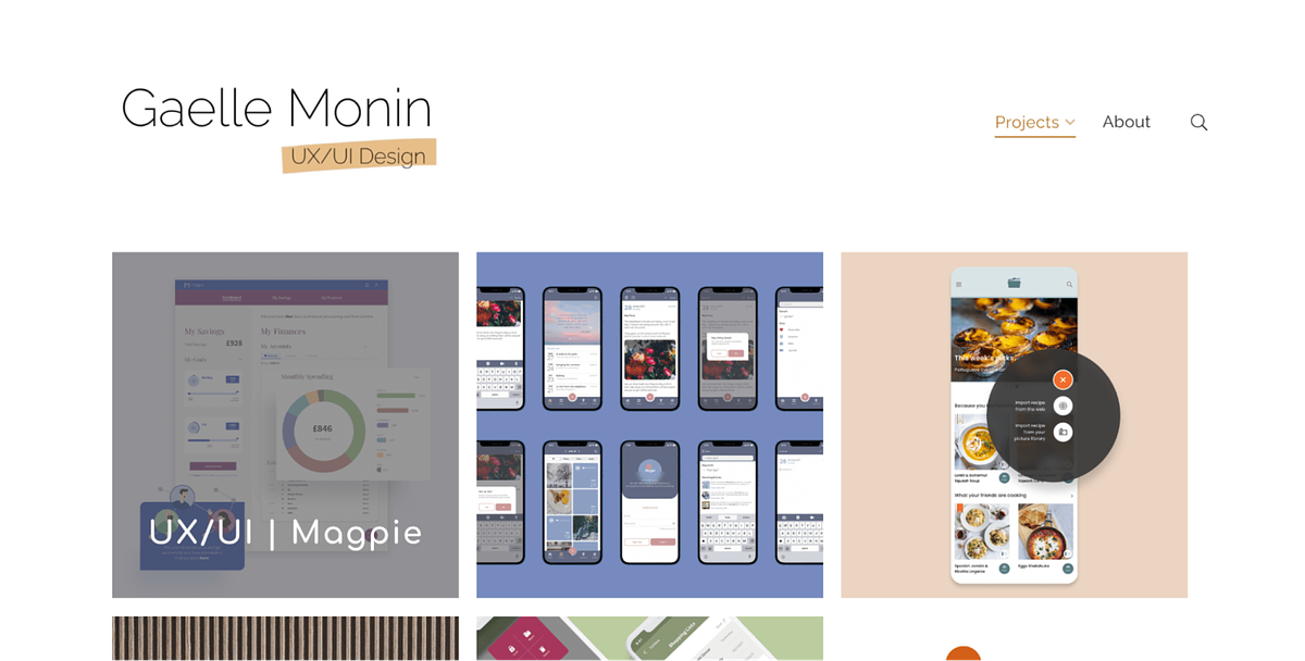 Gaelle Monin's UI/UX-portfoliowebsite