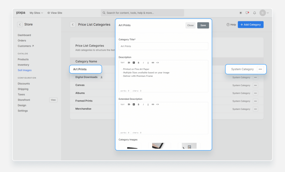 Descripción de la categoría: listas de precios