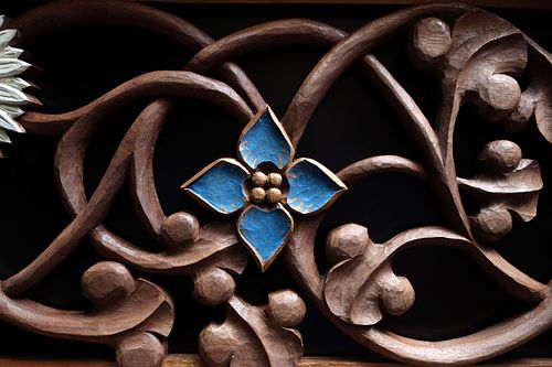 carved and painted fringed gentian for door panel