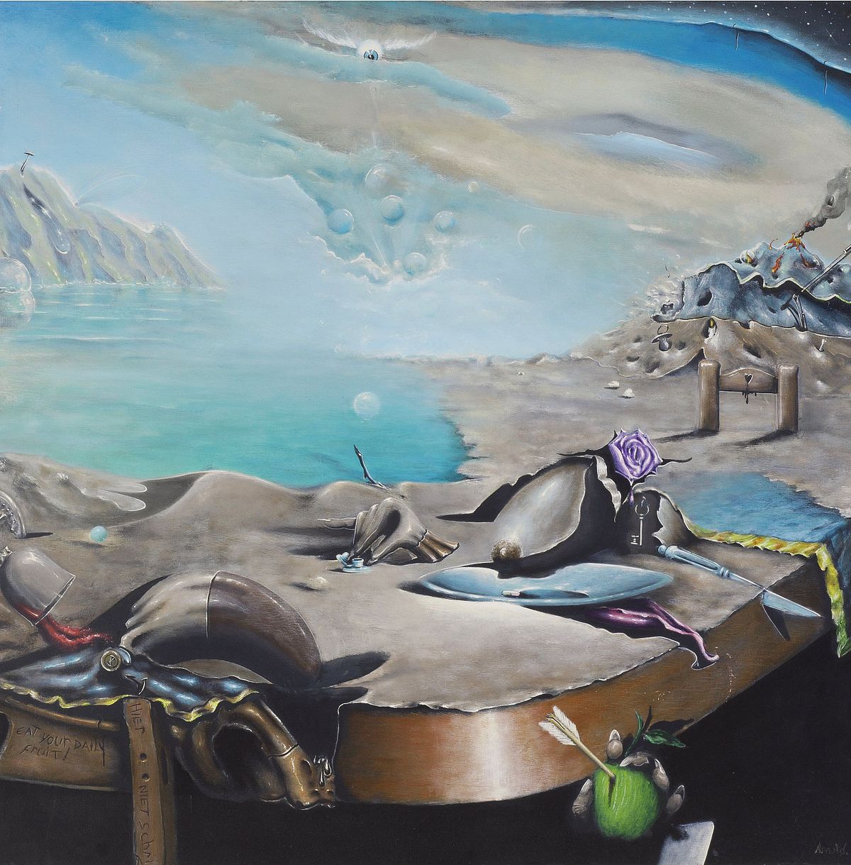 Quess who is coming for dinner – surreal painting by Dutch artist Arnold Janssen