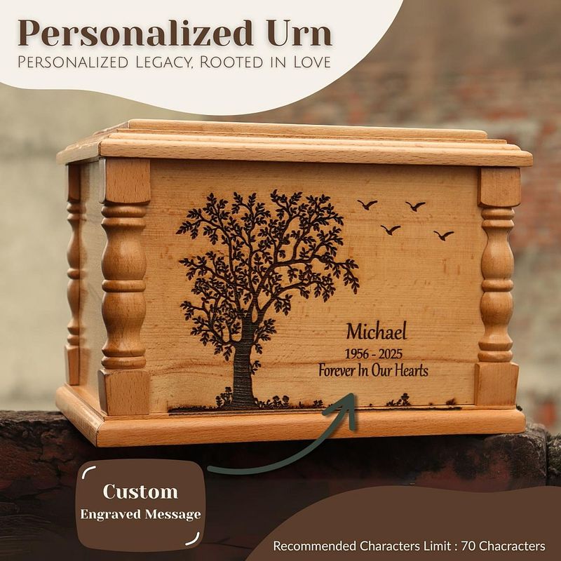 Tree of Life Engraved Wooden Urn | Beech Wood