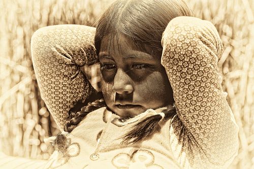 Portrait en sepia d'une femme du Pérou