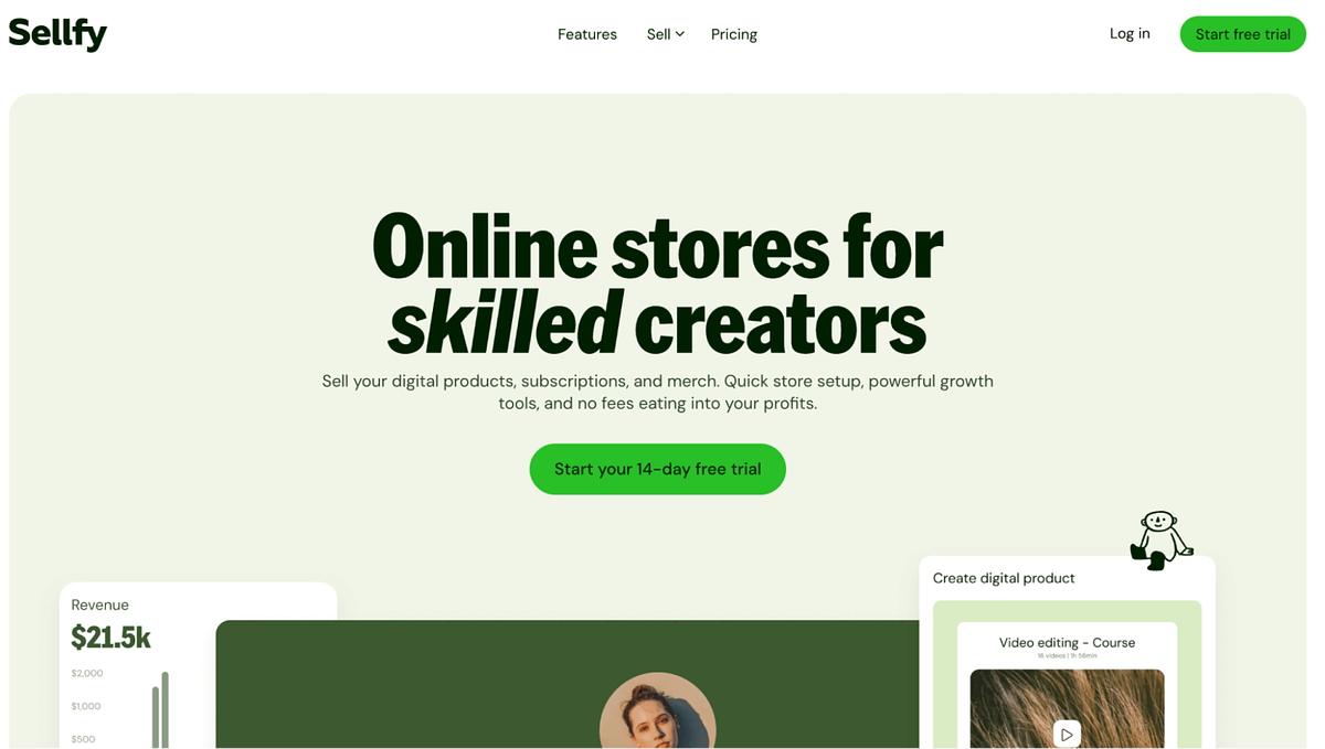 Immagine della home page di Sellfy