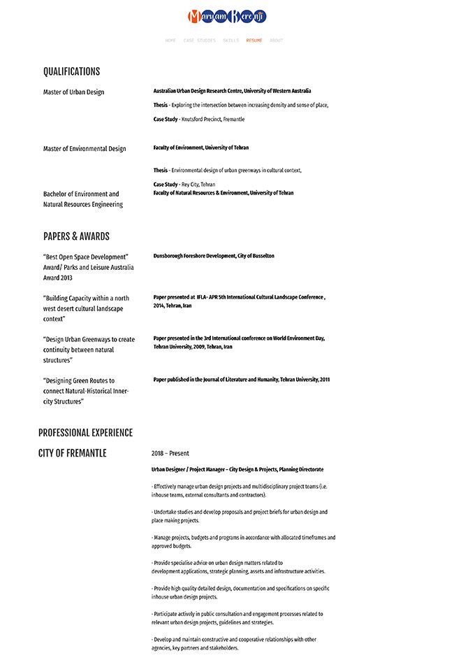 Maryam Berenji Urban Design Resume Website