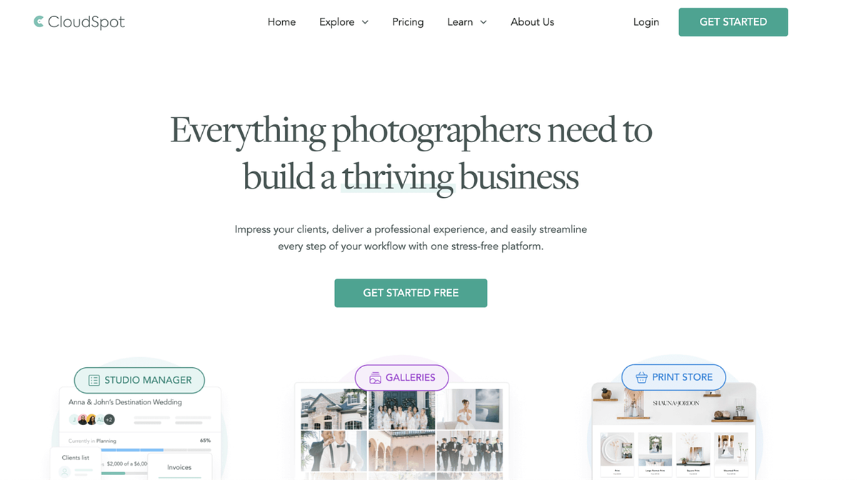Página de inicio de CloudSpot