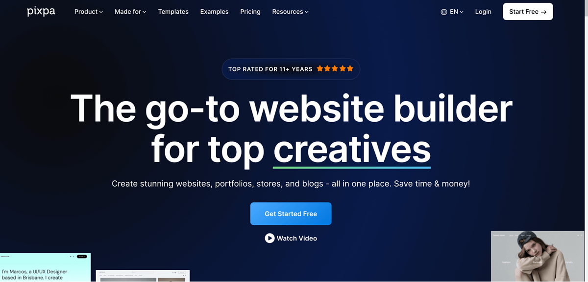 Pixpa's home page