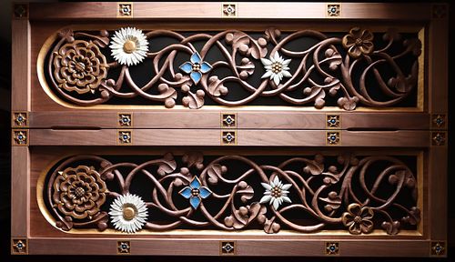 Custom hand carved door panels for shrine