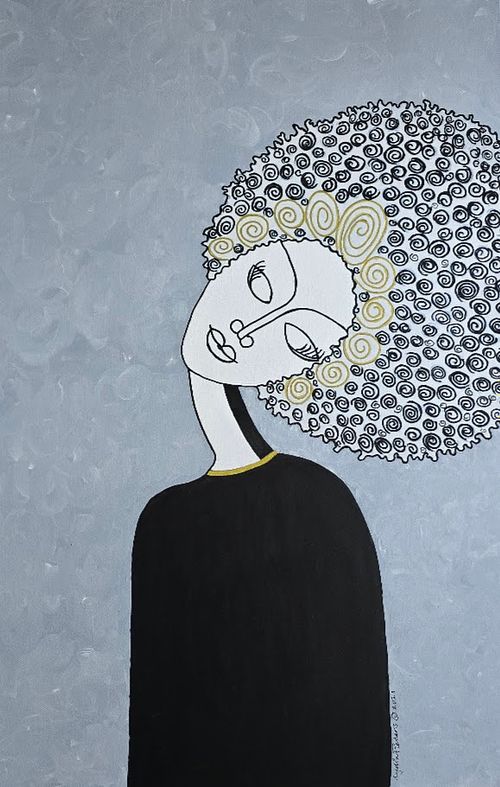 Lydia Peters Fine Art, Gilded Revere painting, The Internal Canvas Collection, modern cubism, gold textured hair detail, meditative abstract art, Caribbean fine artist.