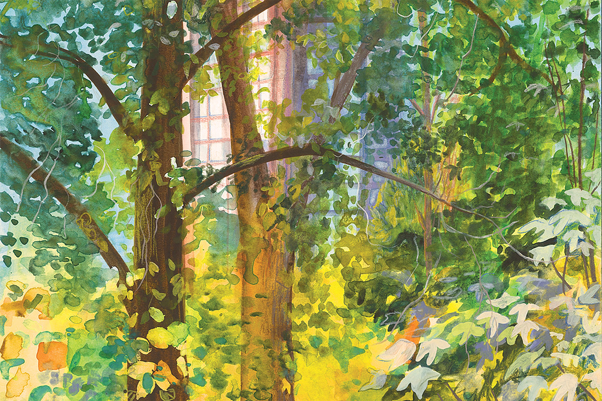 watercolour painting of trees