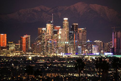 Downtown Los Angeles , Snow on Mountains