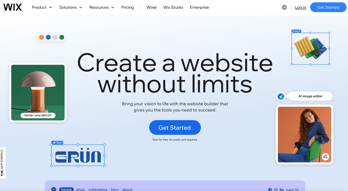 Homepage screenshot of Wix