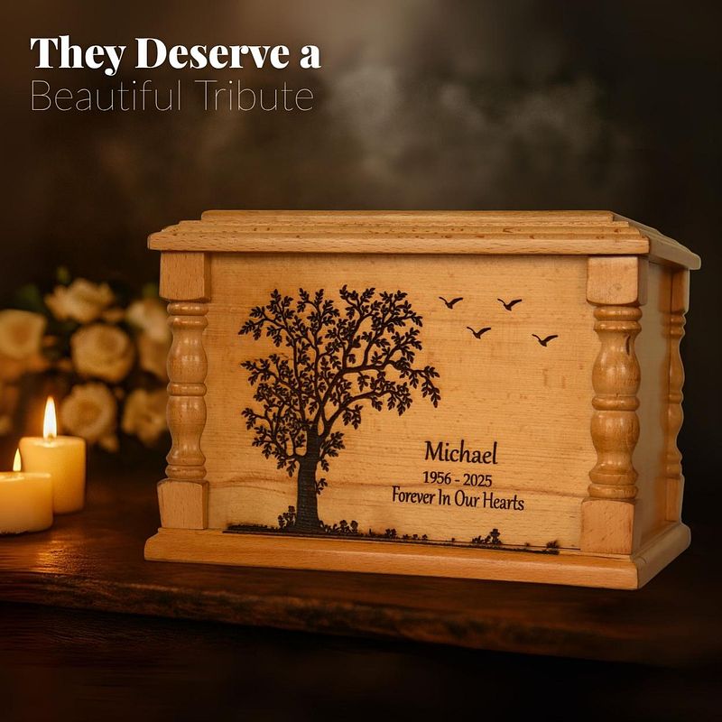Tree of Life Engraved Wooden Urn | Beech Wood