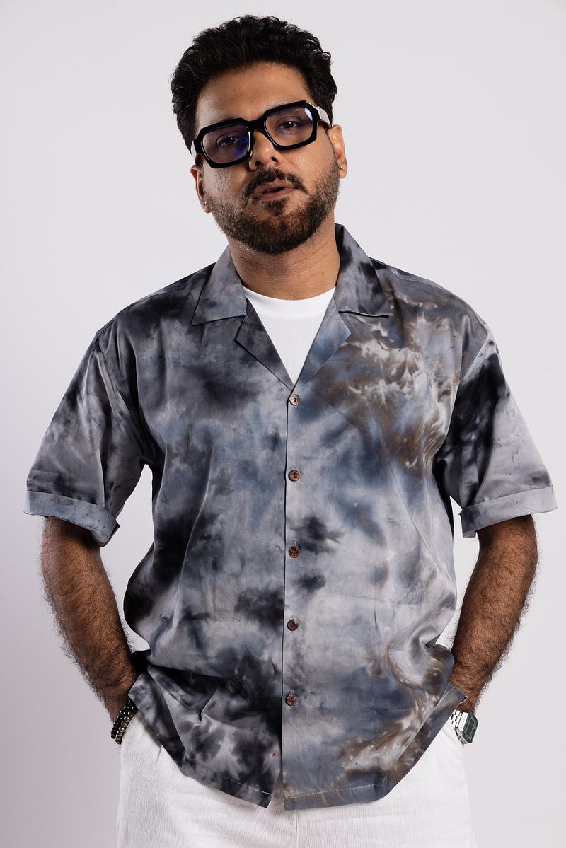 Cuban Collar Shirt - Charcoal Sky