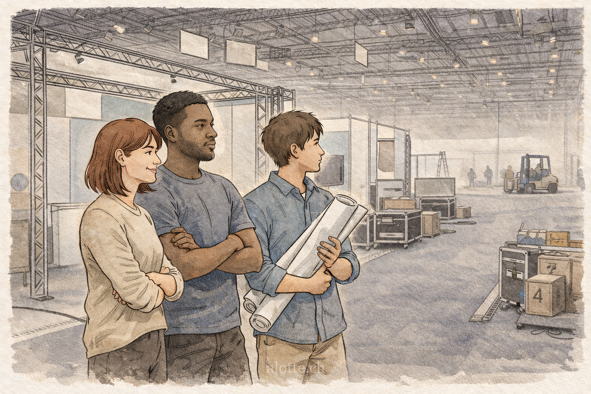 Illustration of Martin Potter and clients on site at a world congress