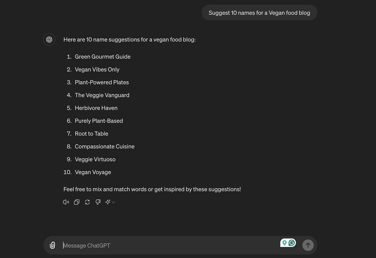 ChatGPT query for blog names