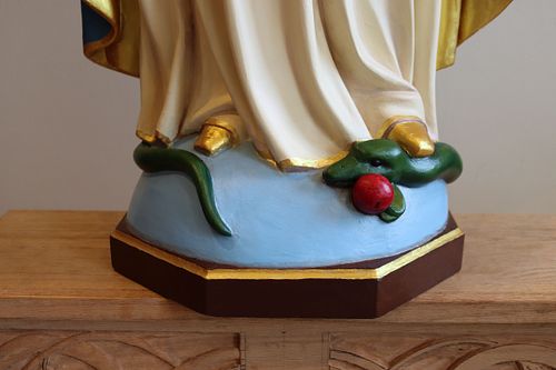 Snake at bottom of Mary statue after restoration