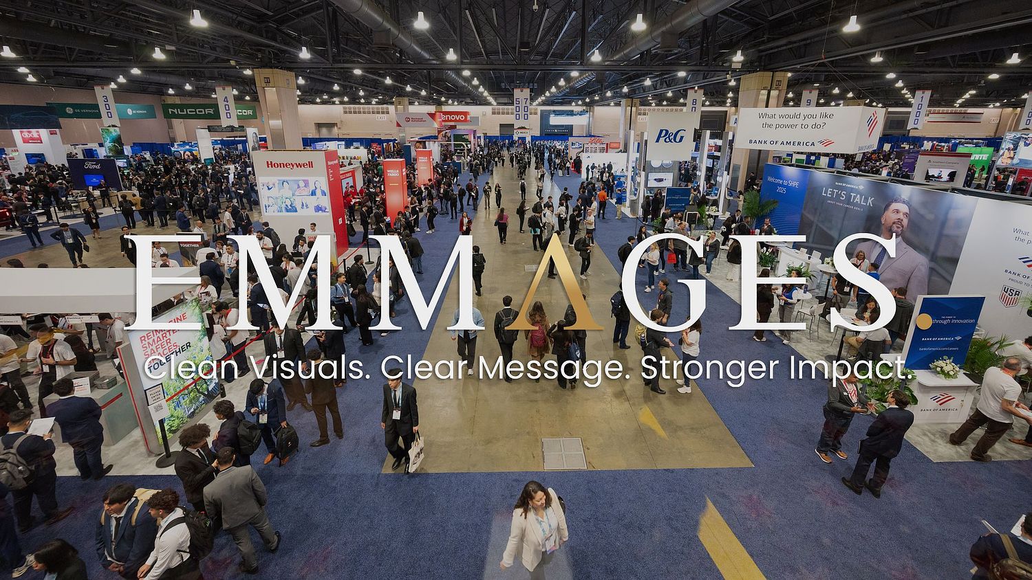 Large corporate trade show and conference expo floor with attendees and brand booths photographed by Philadelphia corporate event photographer Emmages