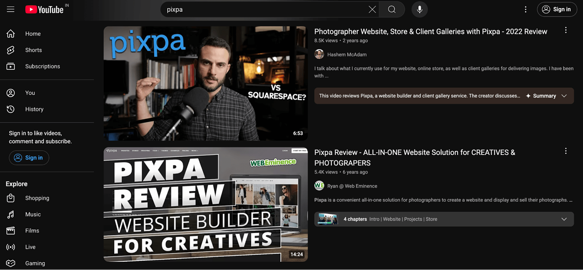 Image of YouTube search results