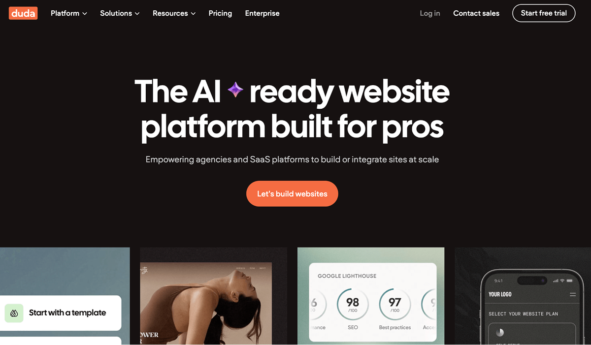 Скриншот домашней страницы Duda