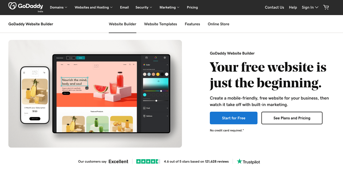 Captura de pantalla de la página de inicio de GoDaddy