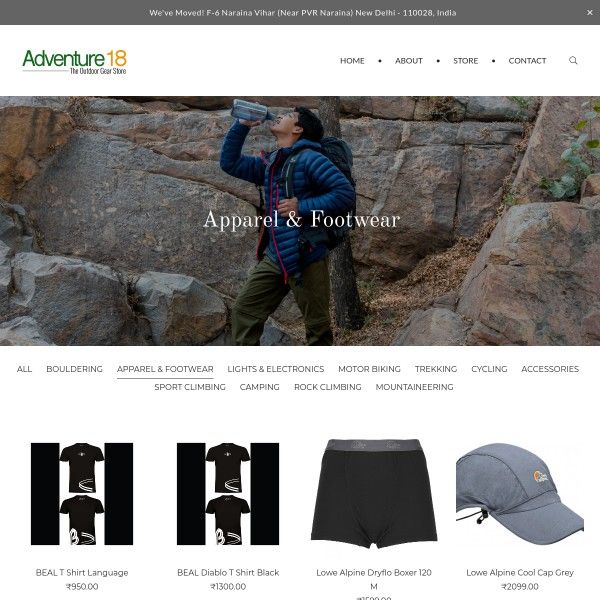 Site de comércio eletrônico Adventure18