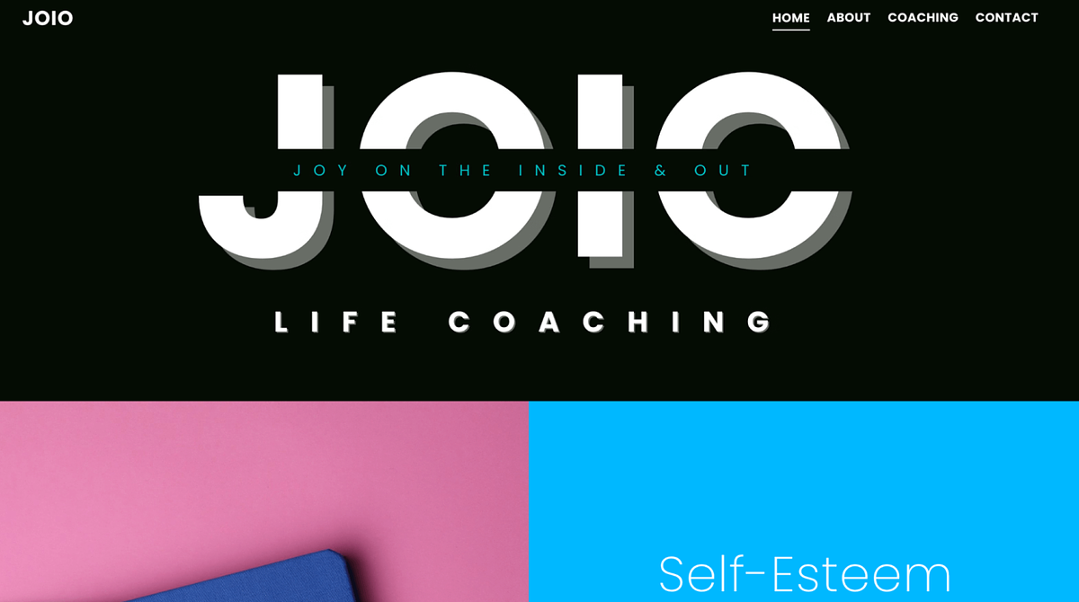 Captura de pantalla del sitio web de coaching de vida de JOIO