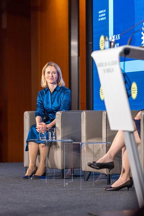 Kaja Kallas on stage at the Axica Convention Centre.