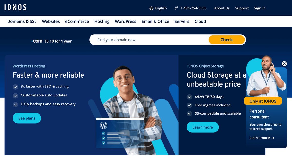Screenshot der Ionos-Homepage