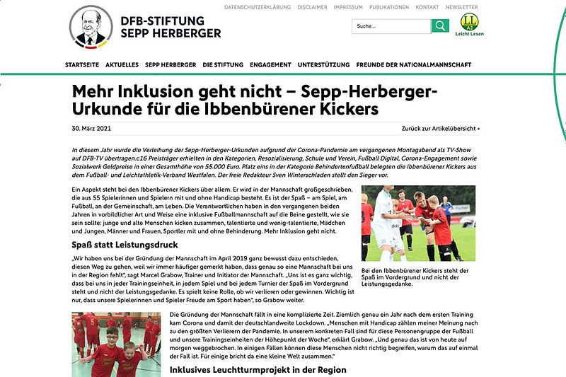 Mehr Inklusion geht nicht – Sepp-Herberger-Urkunde für die Ibbenbürener Kickers