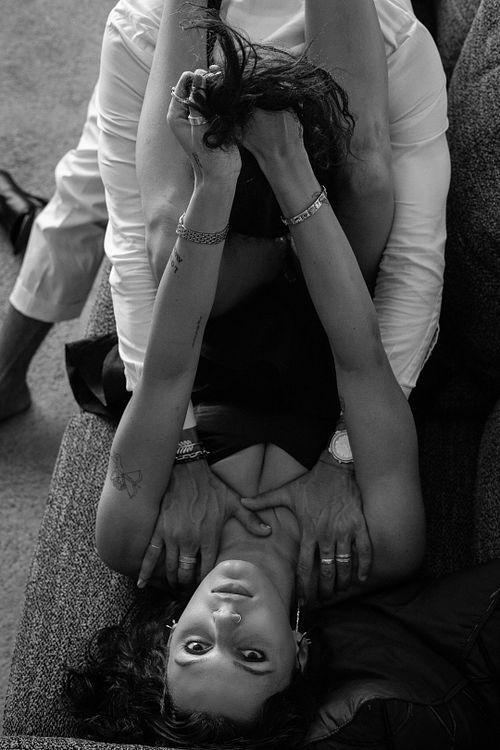 Black and white three‑quarter portrait of Julian & Annie in Los Angeles — classic portrait photography by David Andrade