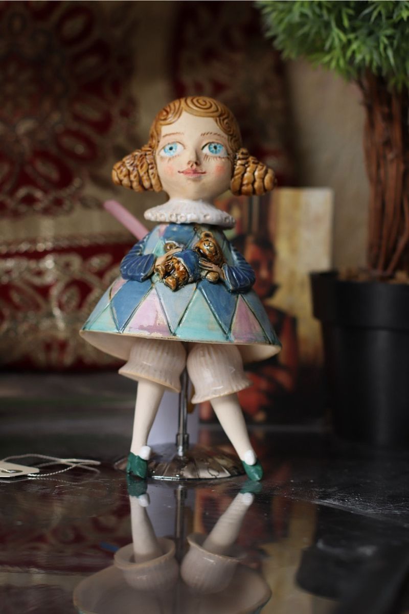 Mini Sculpture, Girl with a teddy bear.