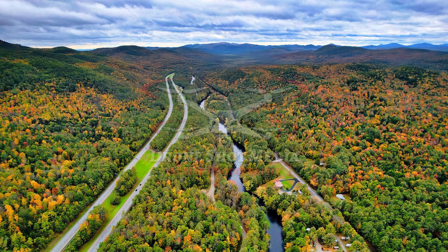 Aerial Fall Foliage drone view