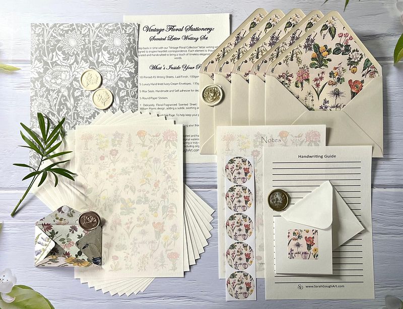Luxury Vintage Floral Scented Letter Writing Stationery Gift Set with Accessories