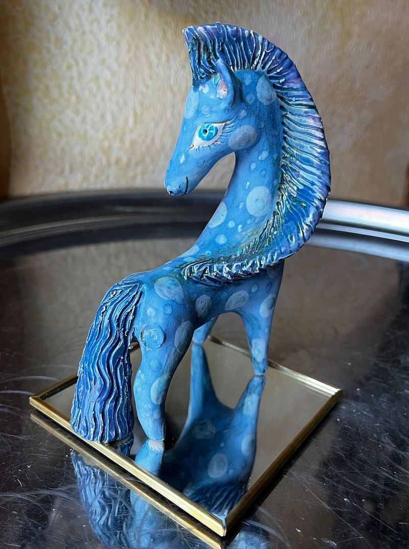 A Dappled Blue Horse, Original mini-sculpture