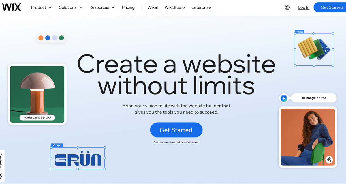 Zrzut ekranu strony głównej Wix