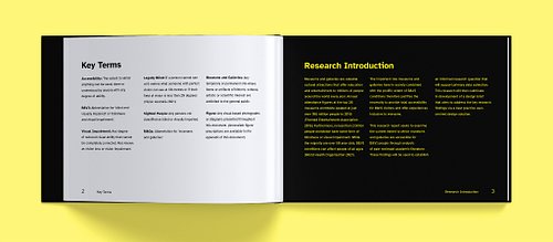 Double-page spread featuring key terms on the left page and the research introduction on the right.