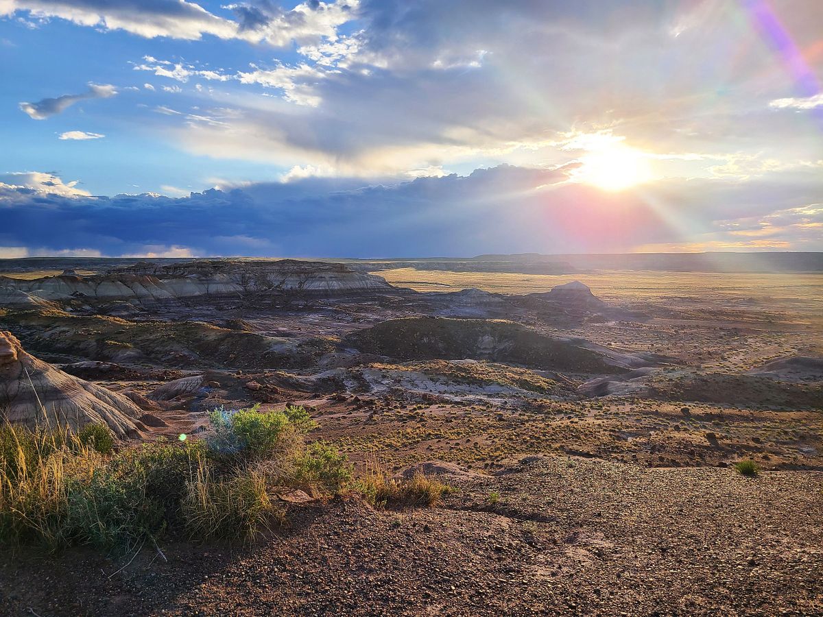 sunshine overlooking the painted hills at petrified forest national park, arizona