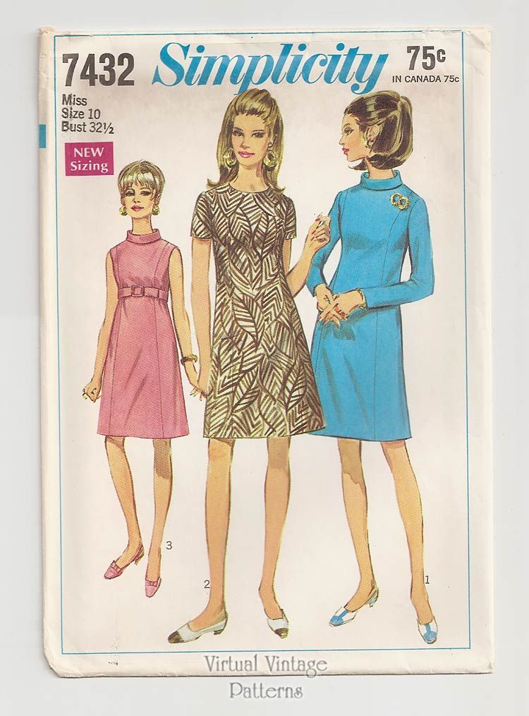 60s Empire Waist A Line Dress Pattern, Simplicity 7432 | Virtual Vintage