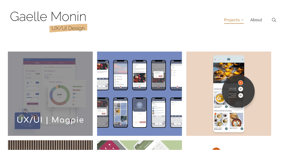 Gaelle Monin's UI/UX portfolio website