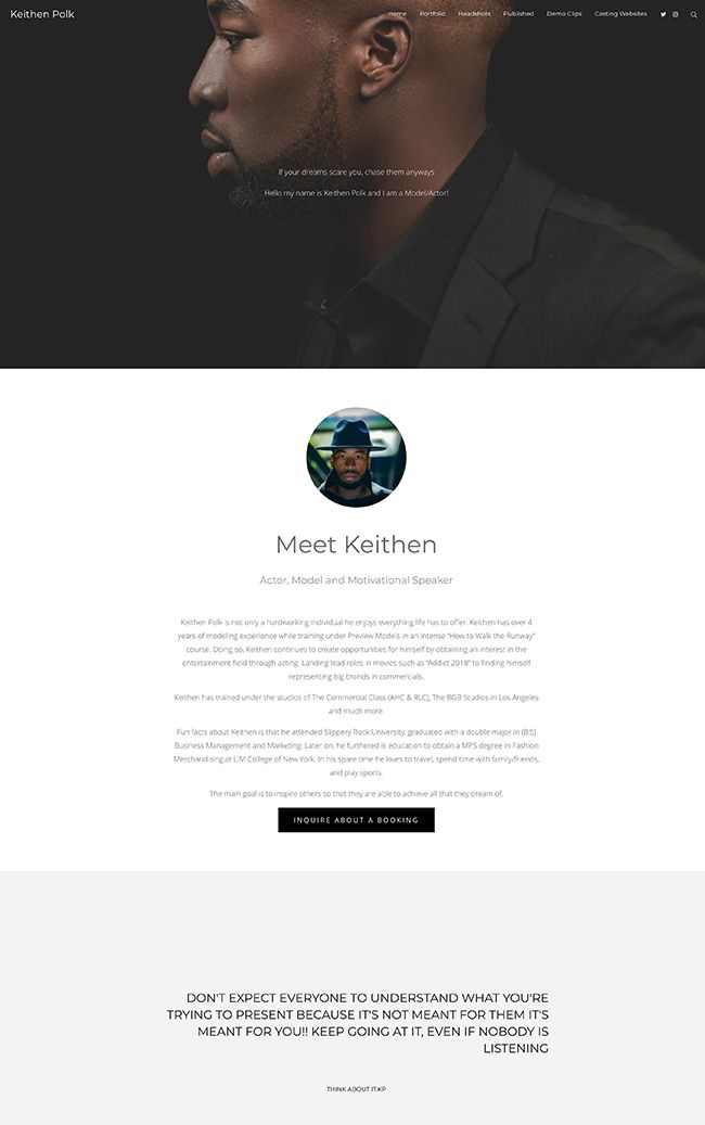 Sito web del portfolio di modelli di Keithen