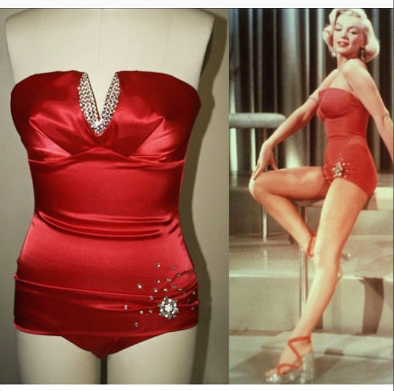 Marilyn's Red  Rhinestone Satin Pinup Suit-
