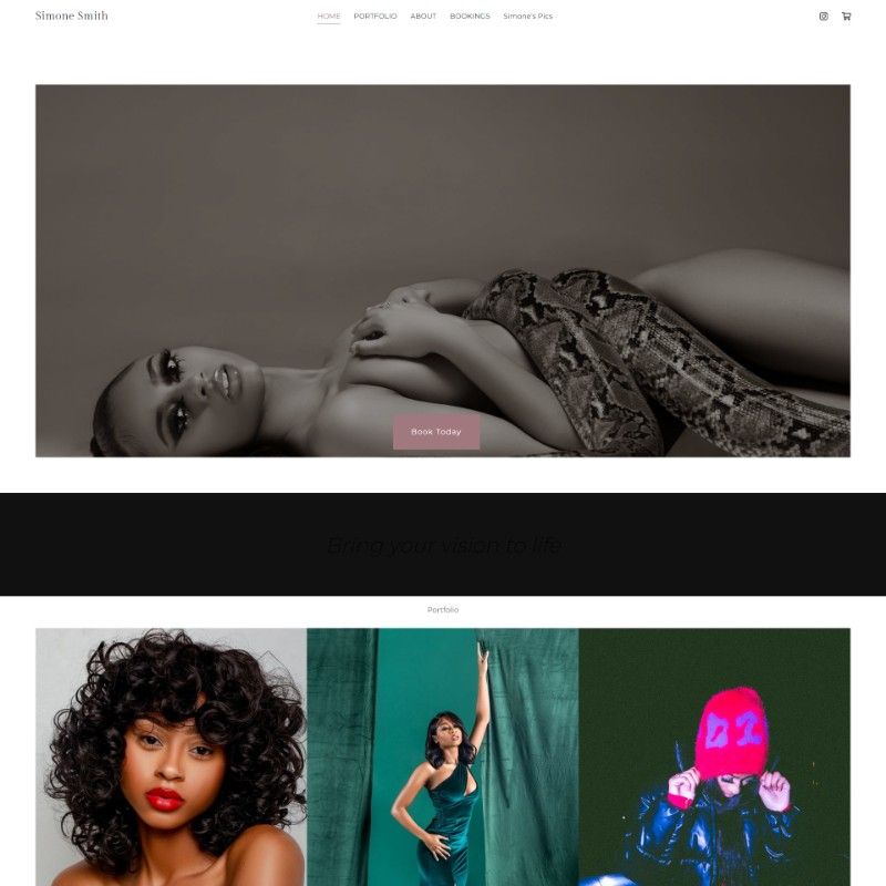 design de site de portfólio de modelagem minimalista
