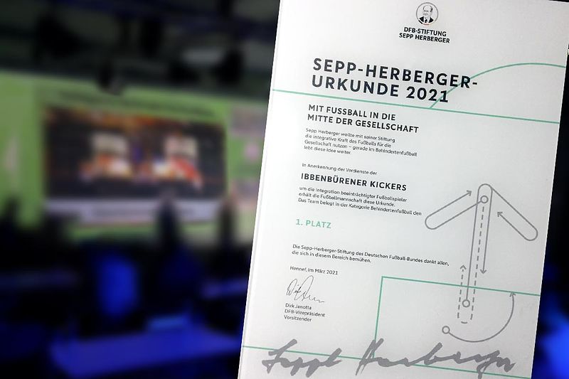 Ibbenbürener Kickers: Triumphale Sepp-Herberger-Urkunde 2021 im Behindertenfußball