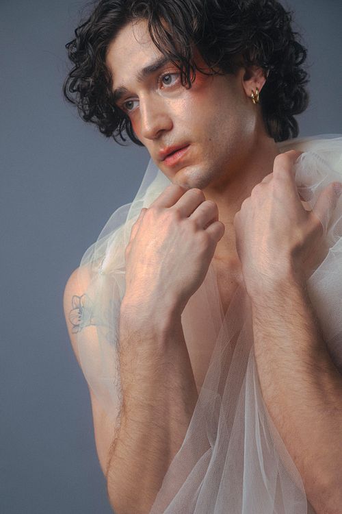 Studio fashion shoot, model in elegant styling, photographed by Mila Filippone, Brisbane.