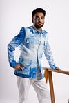 Linen Satin Safari Blazer - Summer Sky