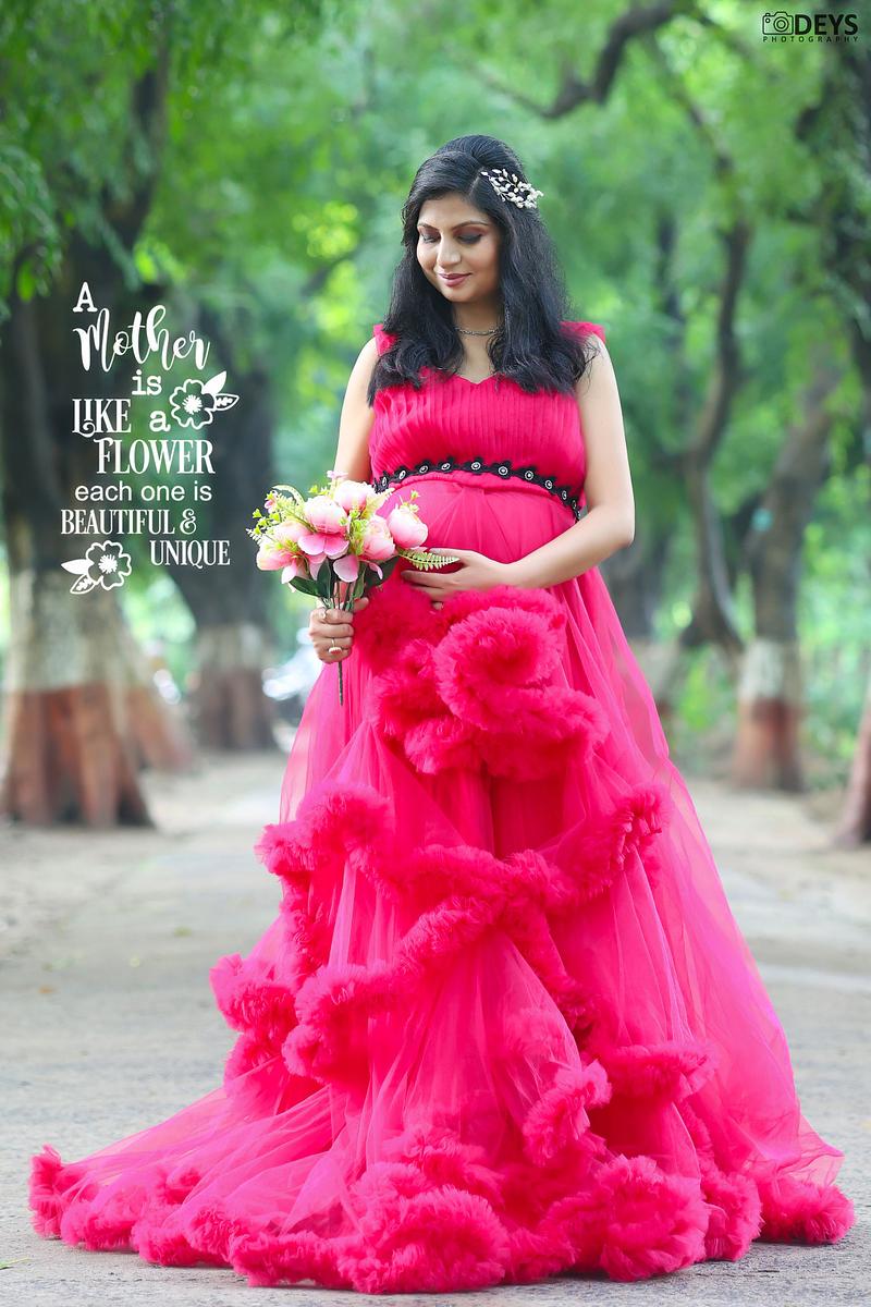 DP017 - Magenta Puffy Ruffle Gown