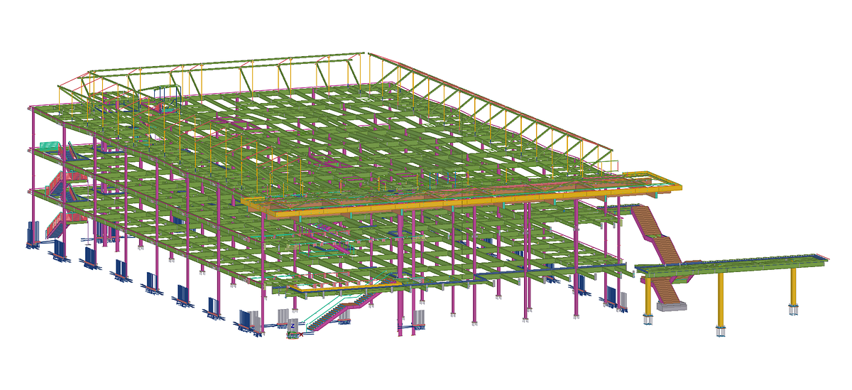 Tekla Structures model of a long-span industrial roof